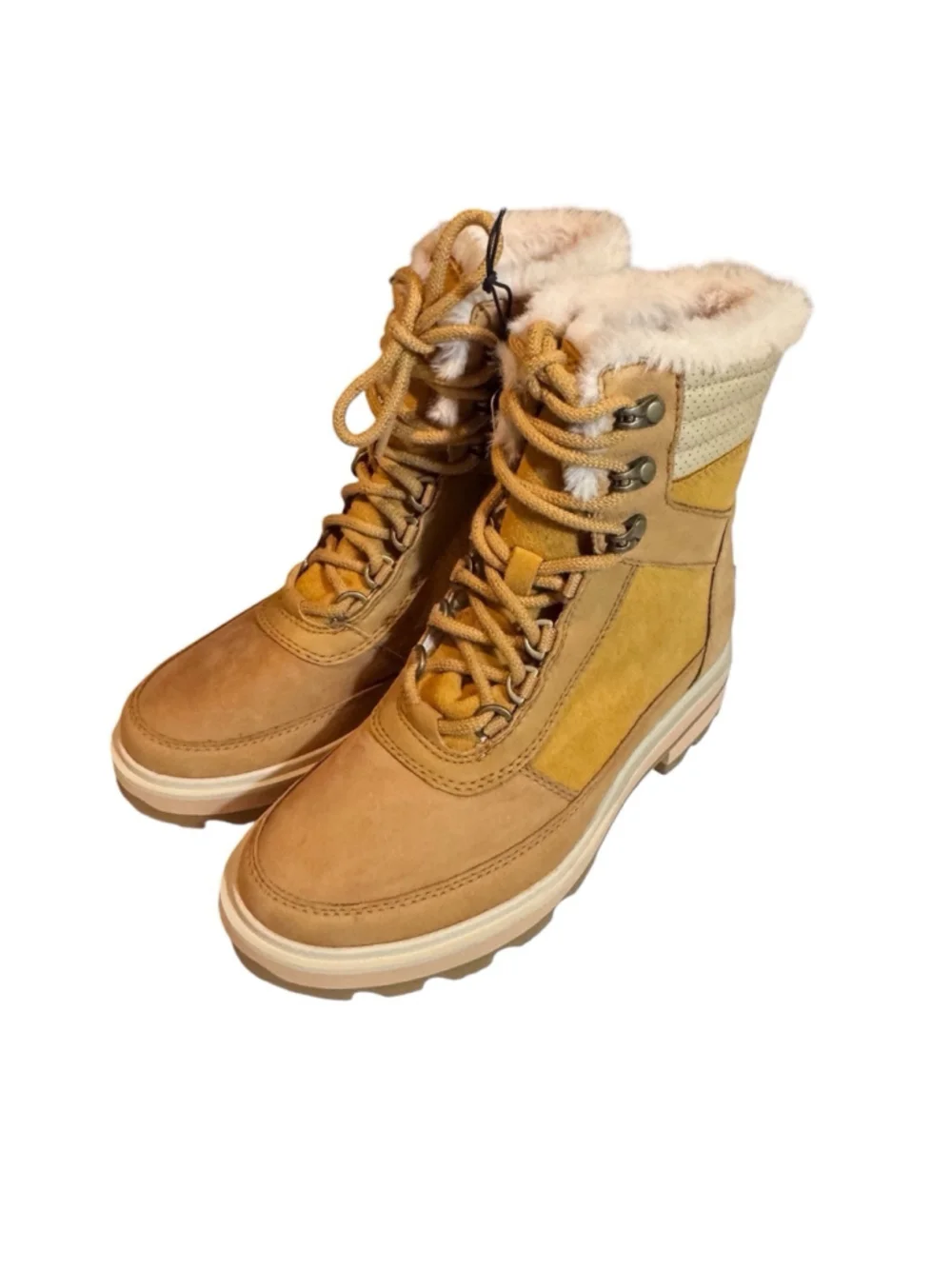 Women's Sorel Lennox lace cozy Boots Tan White Size 7